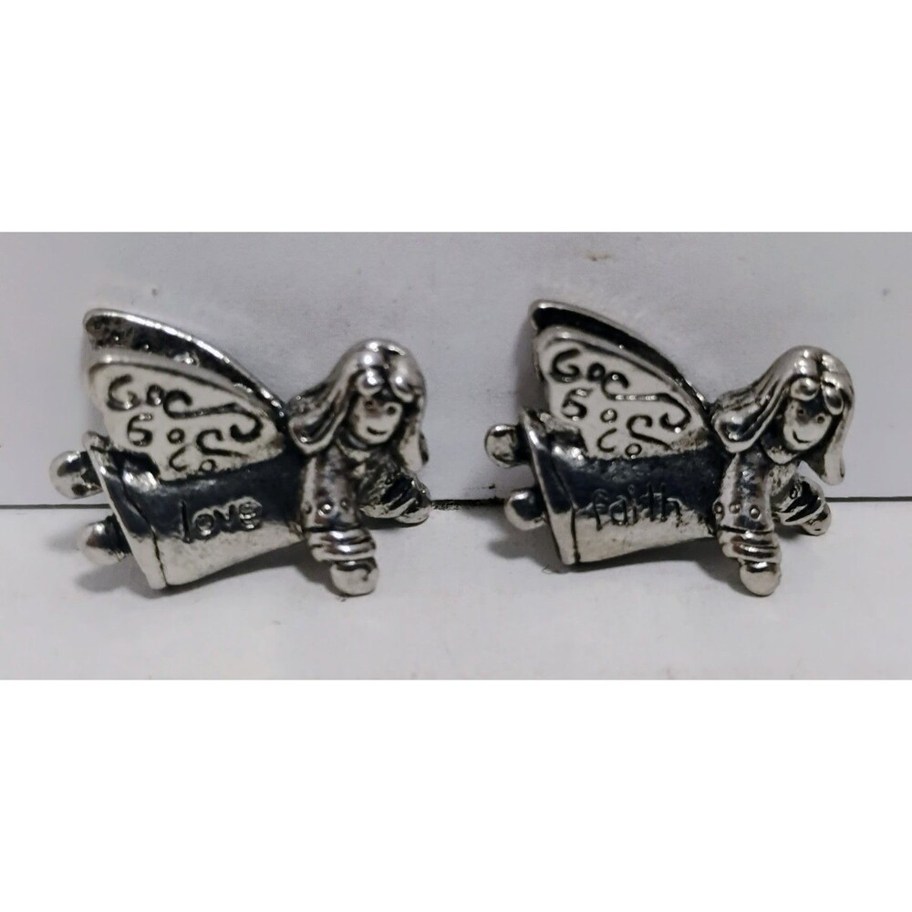 LOT OF 2 SMALL 3/4" SILVER COLORED INSPIRATION POCKET CHARM ANGELS HOPE & FAITH
